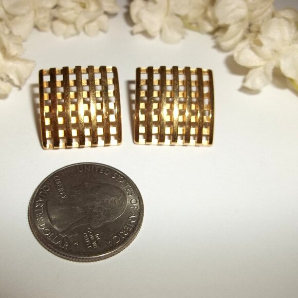 Gold Earrings Vintage Retro Square Set Pair Jewelry Woman 80s Style Fashion D157 - Picture 2 of 4